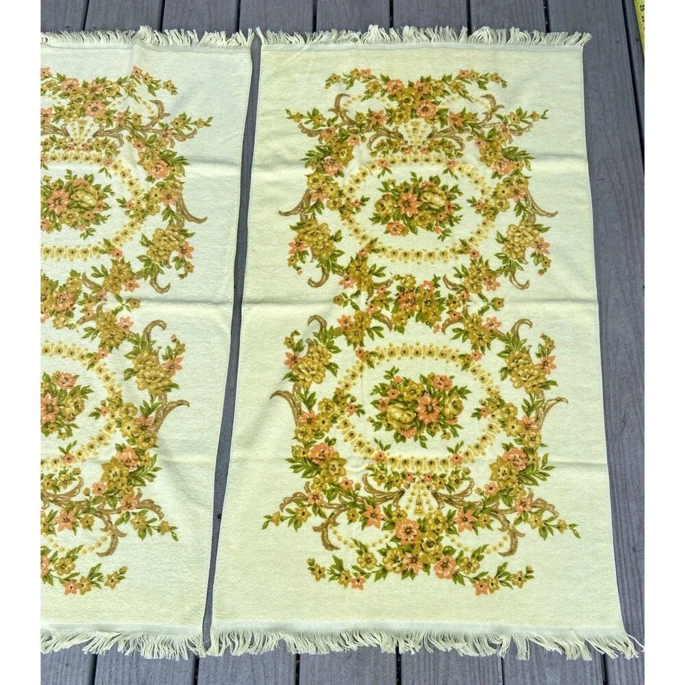 Vintage Tastemaker 100% Cotton Floral Fringe Bath Towels Set Yellow (2) Cottage